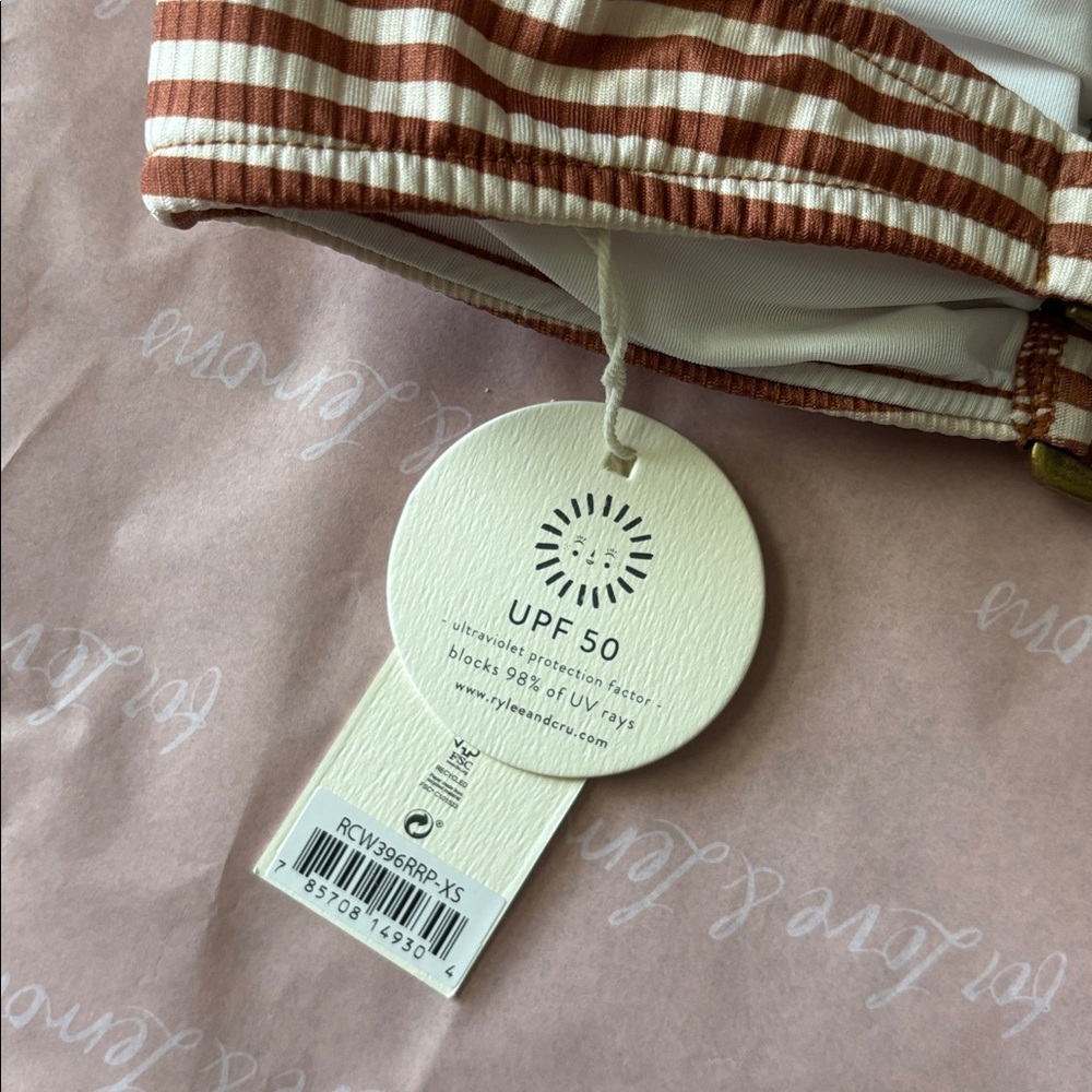 NWT Rylee + Cru XS rust and White Striped Bandeau Bikini Top - Picture 5 of 6